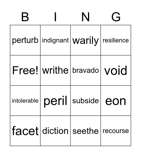 Vocabulary 5-8 A Bingo Card