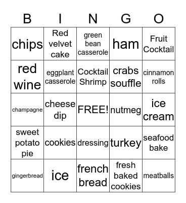 Holiday Feast Bingo Card