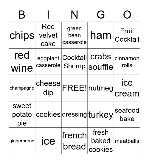 Holiday Feast Bingo Card