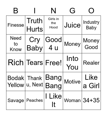 Music Bingo Card