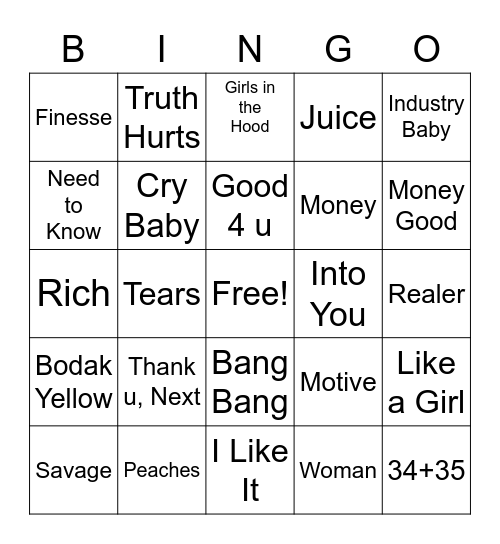 Music Bingo Card