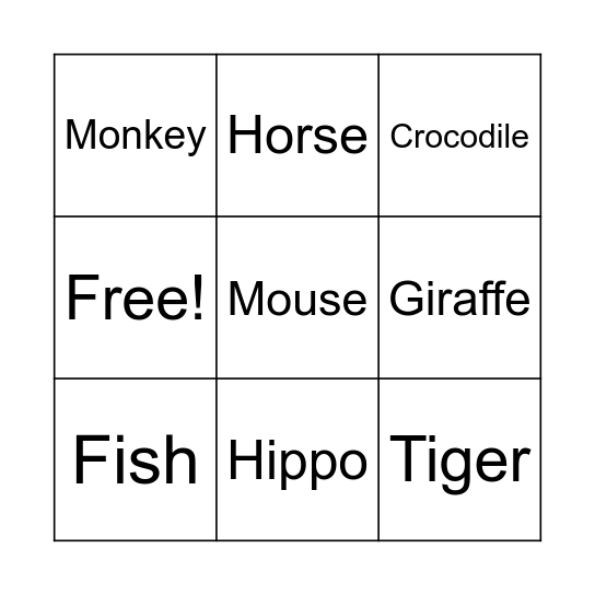 Animal Sounds BINGO Card