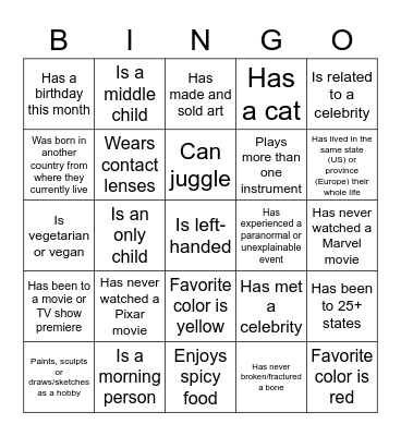 Icebreaker Bingo Card