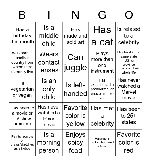 Icebreaker Bingo Card