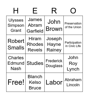 Heroes of the Colored Race Print Bingo Card