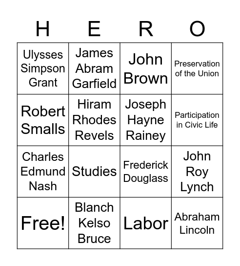 Heroes of the Colored Race Print Bingo Card