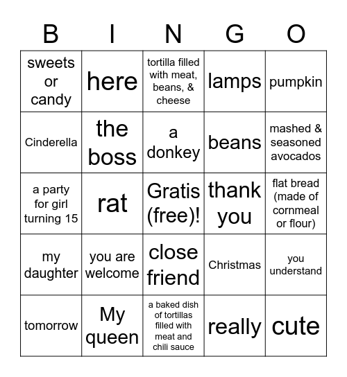 Esperanza Rising Bingo Card