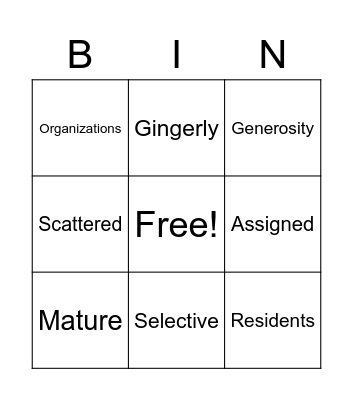 Vocabulary Bingo Card