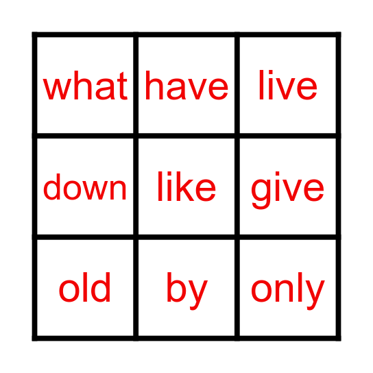 Red Tricky Words Bingo Card