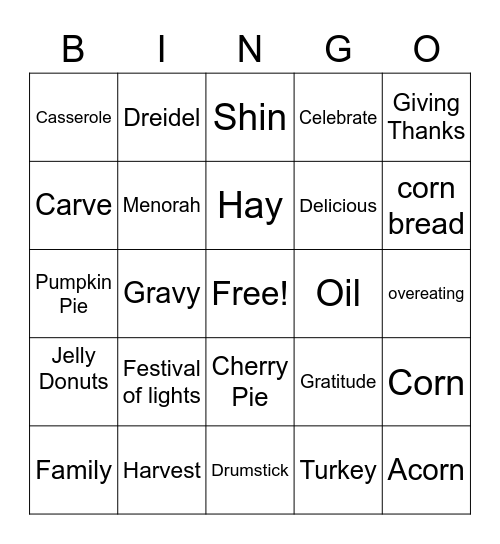 Thanksgiving and Chanukkah Bingo Card