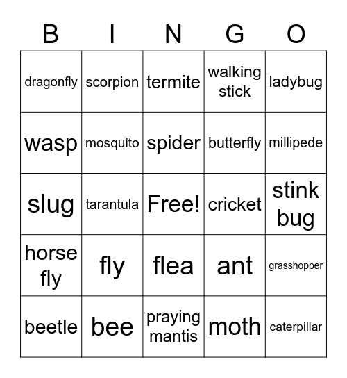 Bugs Bingo Card