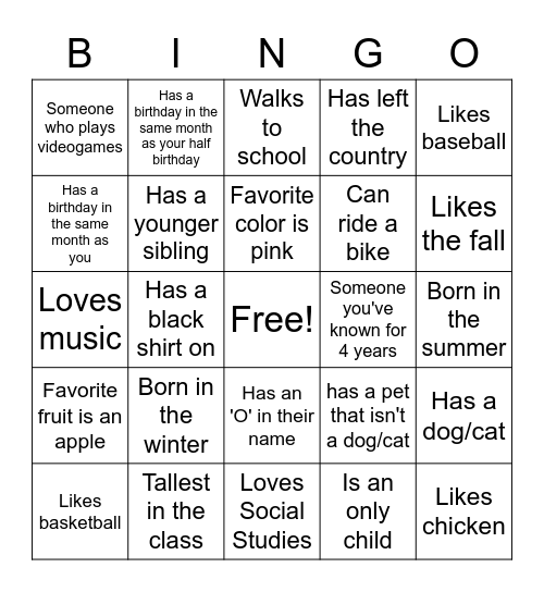 Scavenger Hunt Bingo Card