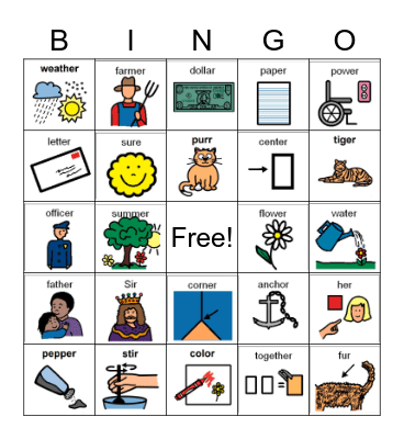 Final ER Words Bingo Card