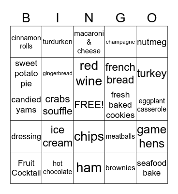 Holiday Feast Bingo Card