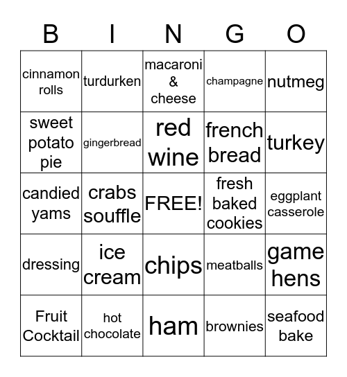 Holiday Feast Bingo Card