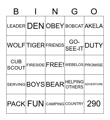 CUB SCOUT BINGO Card