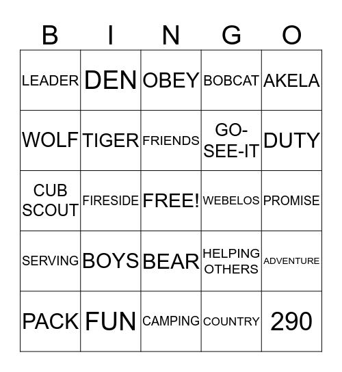 CUB SCOUT BINGO Card