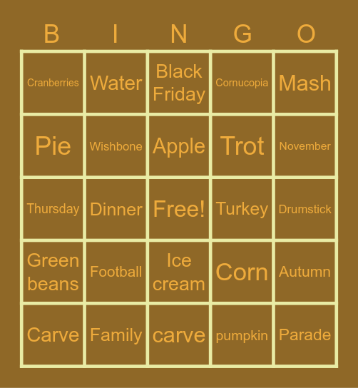 Thanksgiving Bingo Card