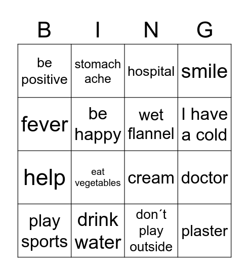 BE HEALTHY Bingo Card