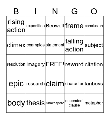 Unit 6 Bingo Card