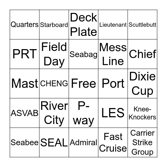 Naval Terms Bingo Card