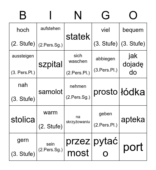 Adjektive und Imperativ Bingo Card