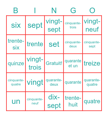 French numbers bingo Card