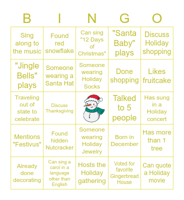 Holiday BINGO Card