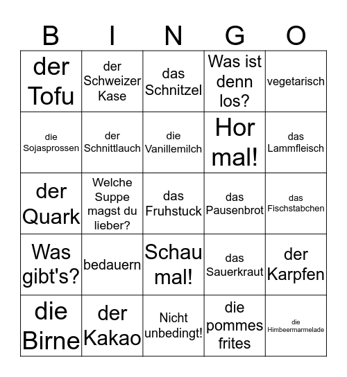 Kapitel 5 Gesund essen Bingo Card