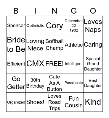 Stephanie's Birthday Bingo Card