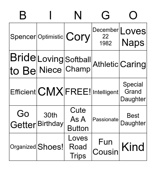 Stephanie's Birthday Bingo Card