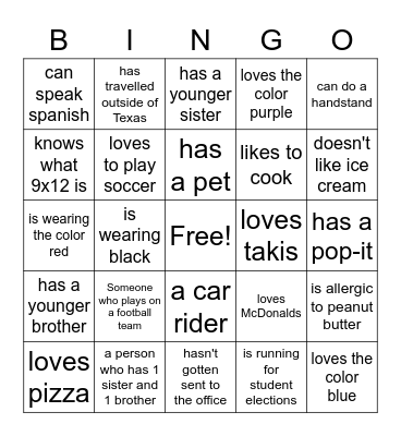 Get to know each other BINGO Card