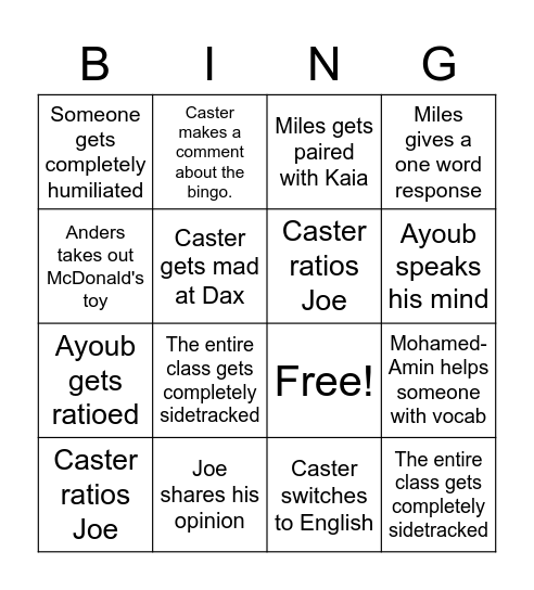 FRENCH BINGO Card