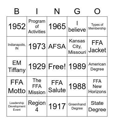 Greenhand Review Bingo Card