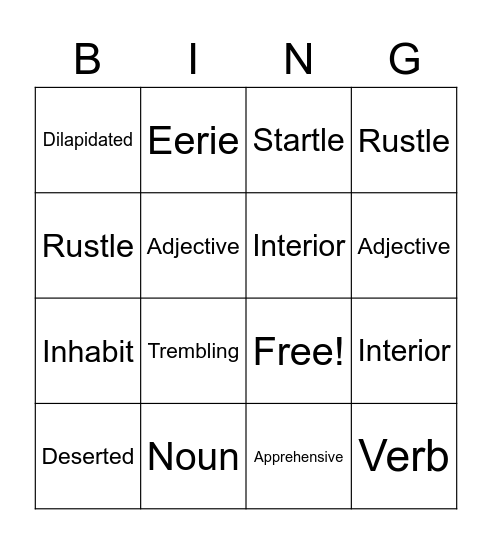 Vocabulary BINGO Card