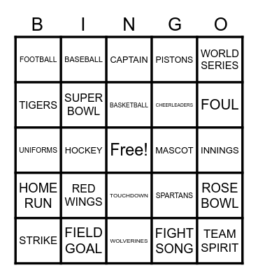 MICHIGAN SPORTS Bingo Card