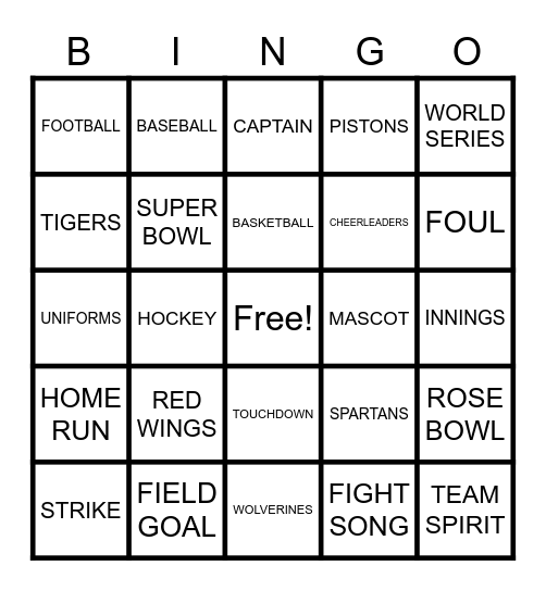 MICHIGAN SPORTS Bingo Card