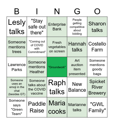 GLOW Bingo Card