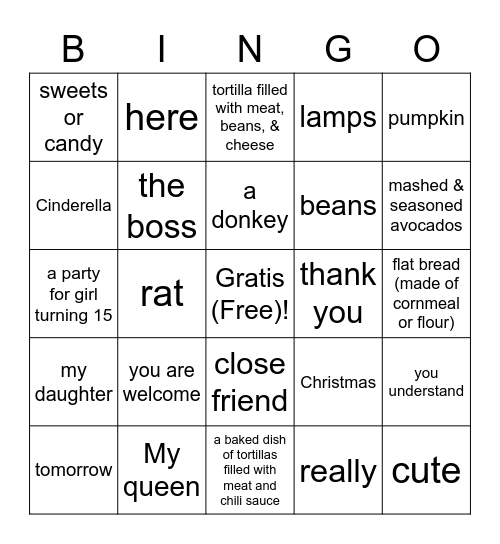 Esperanza Rising Bingo Card