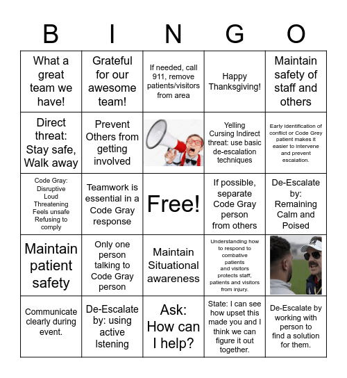 CODE GRAY Bingo Card