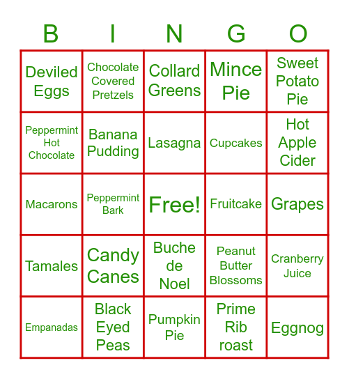 Winter Holiday Feast Bingo Card