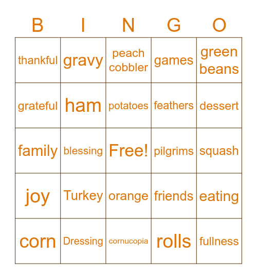 Thanksgiving Bingo Card