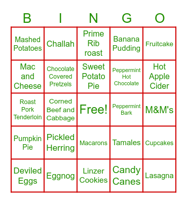 Winter Holiday Feast Bingo Card