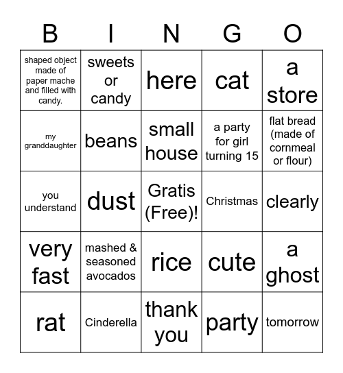 Esperanza Rising Bingo Card