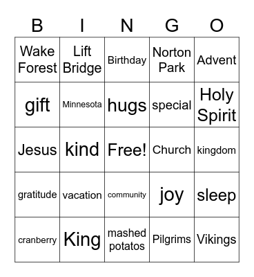 November Bingo: Jesus Face Time Bingo Card