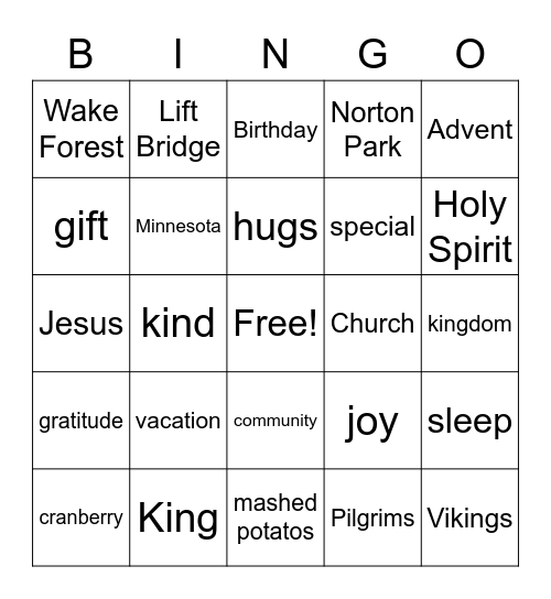 November Bingo: Jesus Face Time Bingo Card
