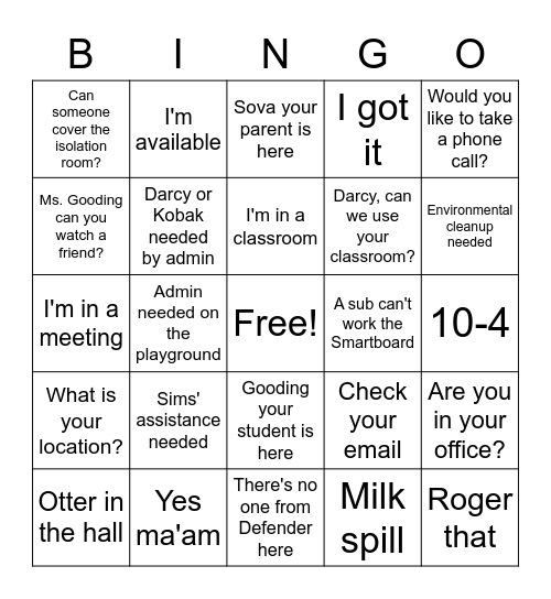 Walkie Bingo Card