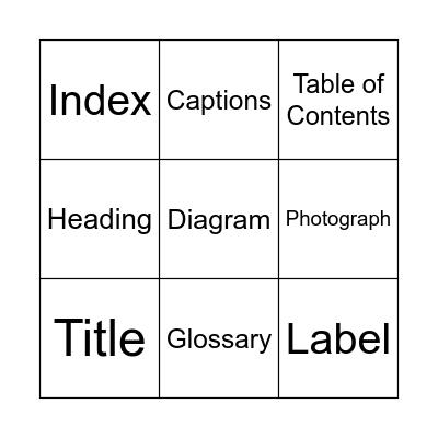 NF Text Features Bingo Card