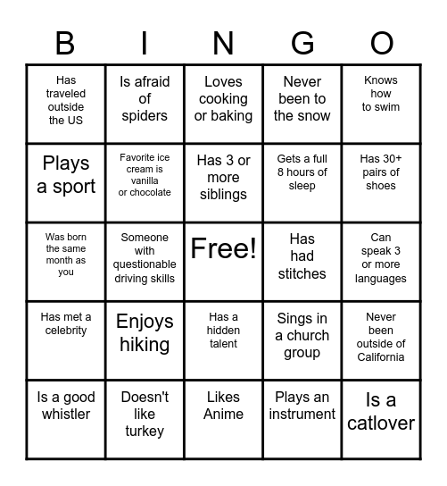 ICE BREAKER: PEOPLE BINGO Card