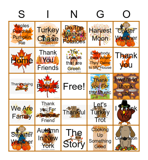 MUSIC! FALL SINGO Bingo Card